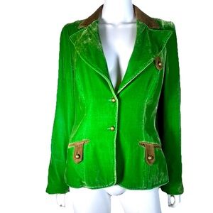 Julie Haus Women’s Green Silk Blend Velvet Blazer Jacket Women’s Sz 10 Puff Slv